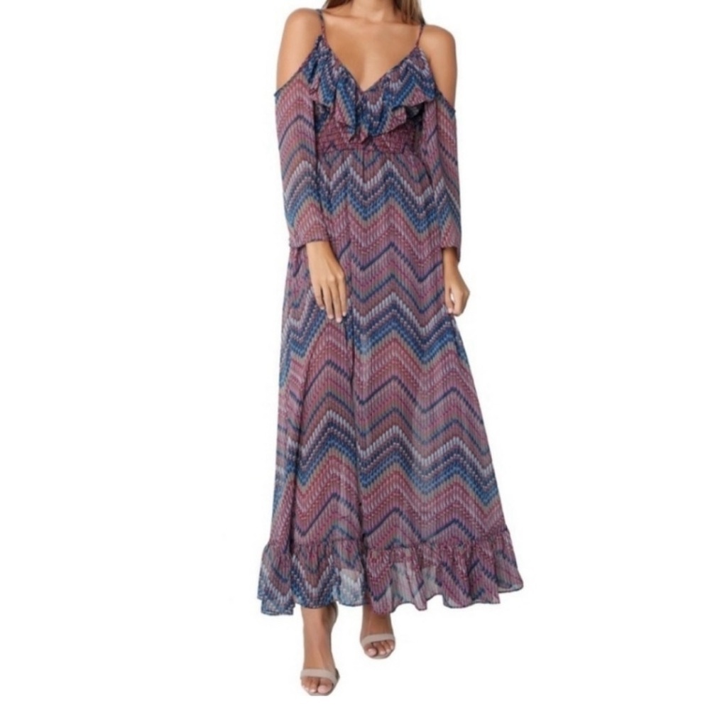 MISA Los Angeles Elegant Chevron Maxi Dress